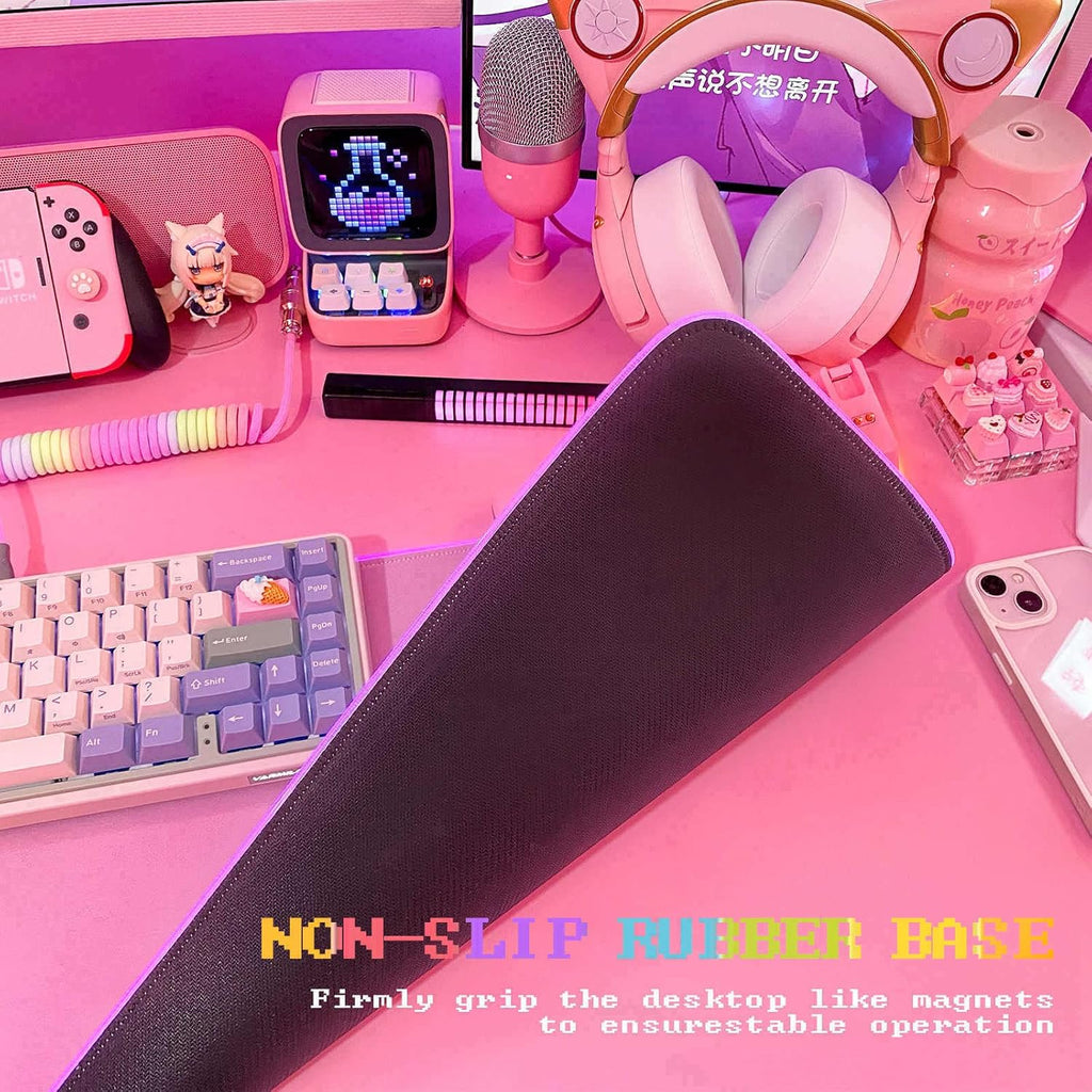 Pink RGB Gaming Mouse Pad 31.5x12 Inch PC XL Large Extended Glowing Led Light Up Desk Pad Non-Slip Rubber Base Computer Mouse Pad Cute Mousepad Mat 31.5x12 Inch