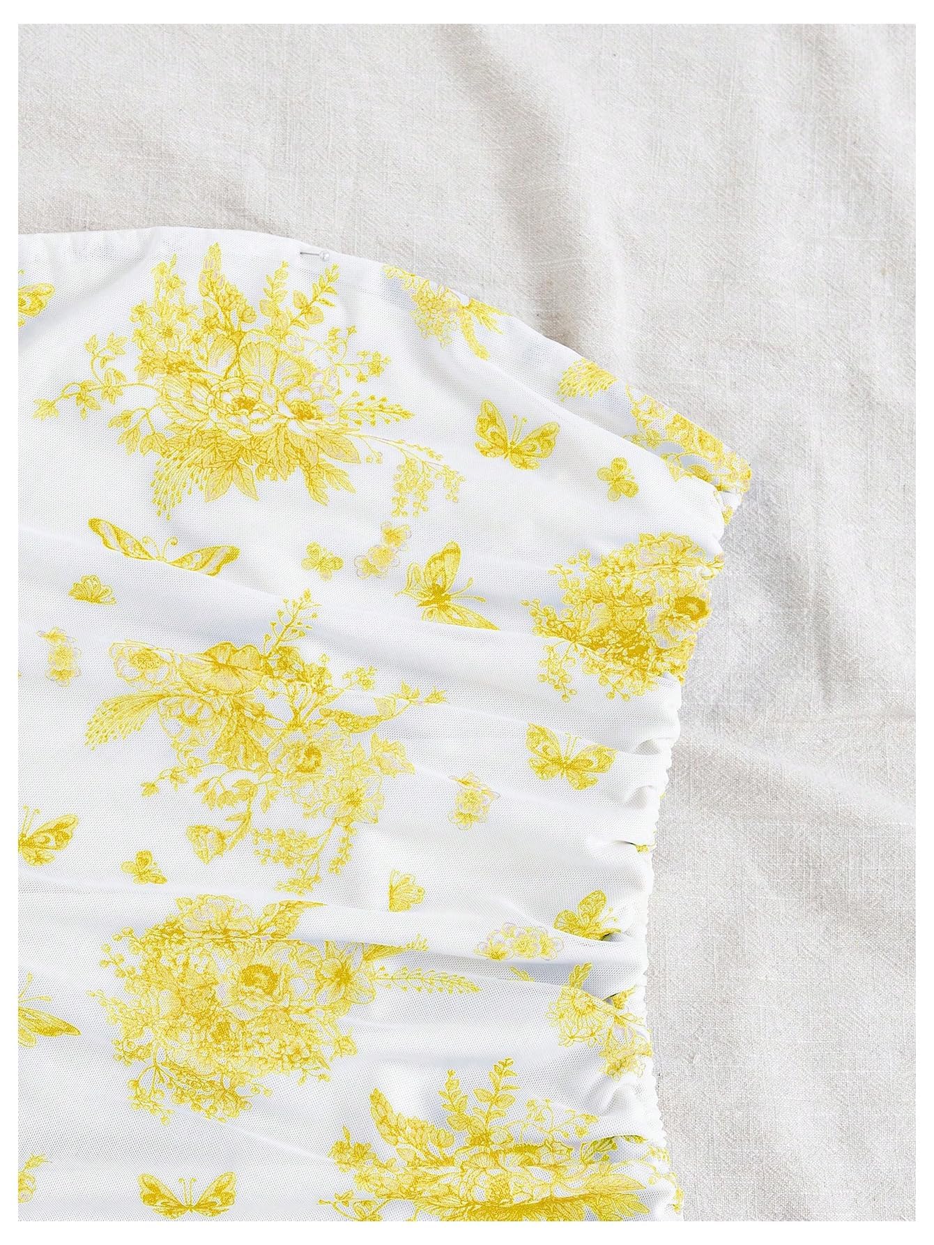 Women's Floral Print Tube Dress Ruched Drawstring Slit Hem Mini Dresses