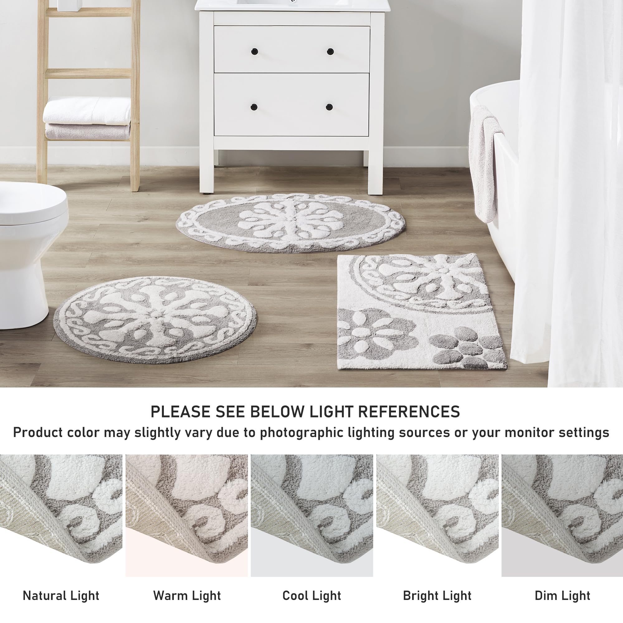 Medallion Floral Pattern Bath Mat 100% Cotton Tufted Bathroom Rugs Luxurious Plush Absorbent, Quick Dry