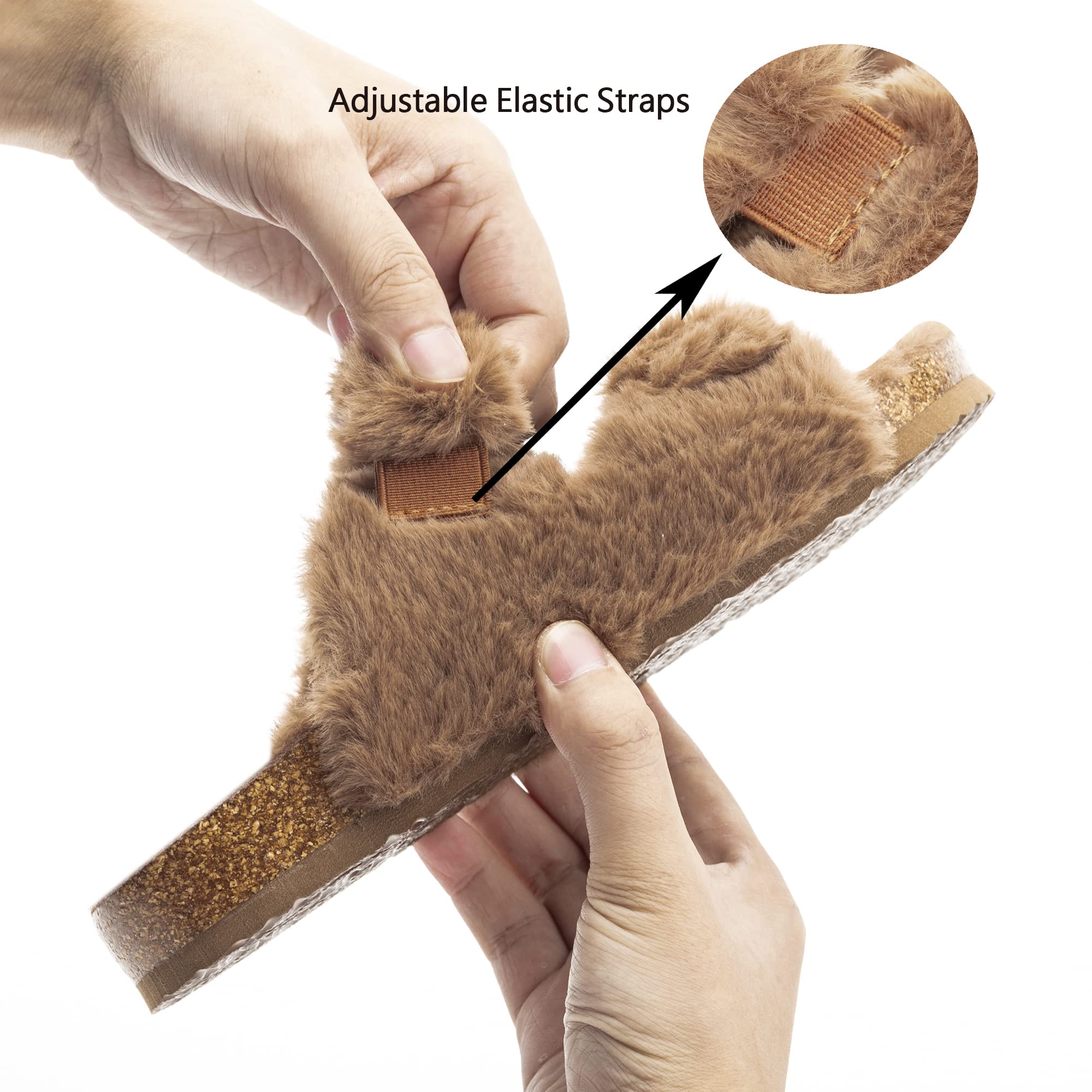 Womens Open Toe Slipper with Cozy Lining, Faux Fur Slide Sandals