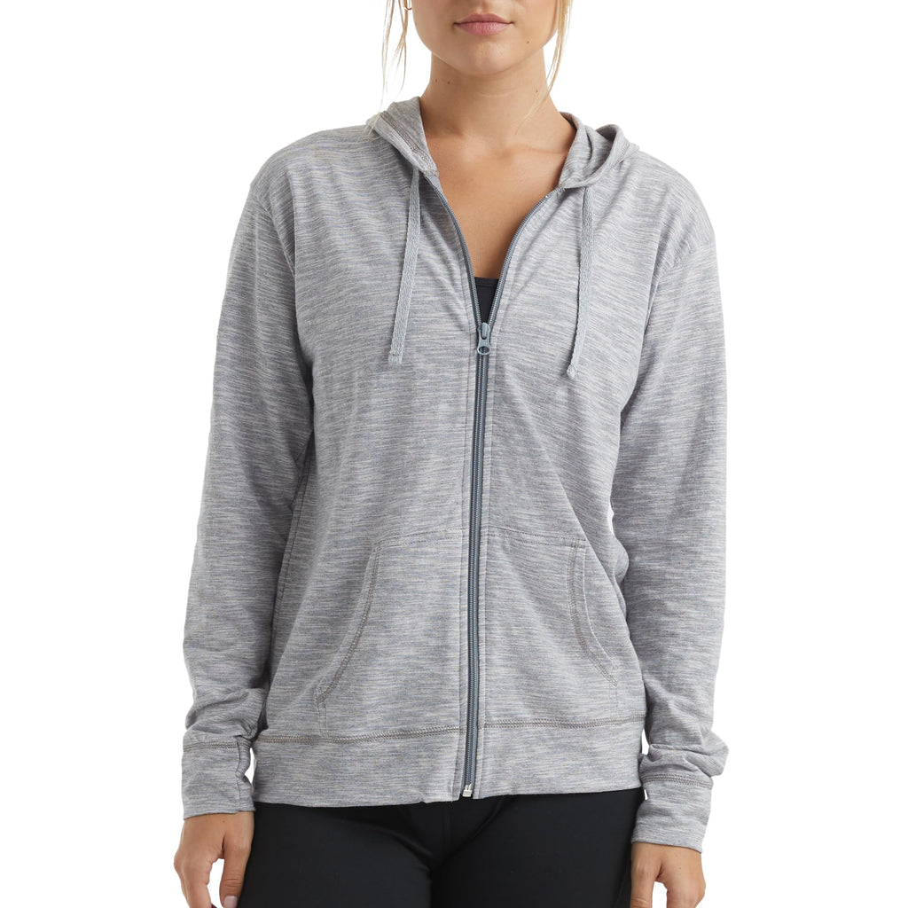 Women's Slub Knit Full-Zip Hoodie, Textured Cotton Zip-Up T-Shirt Hoodie