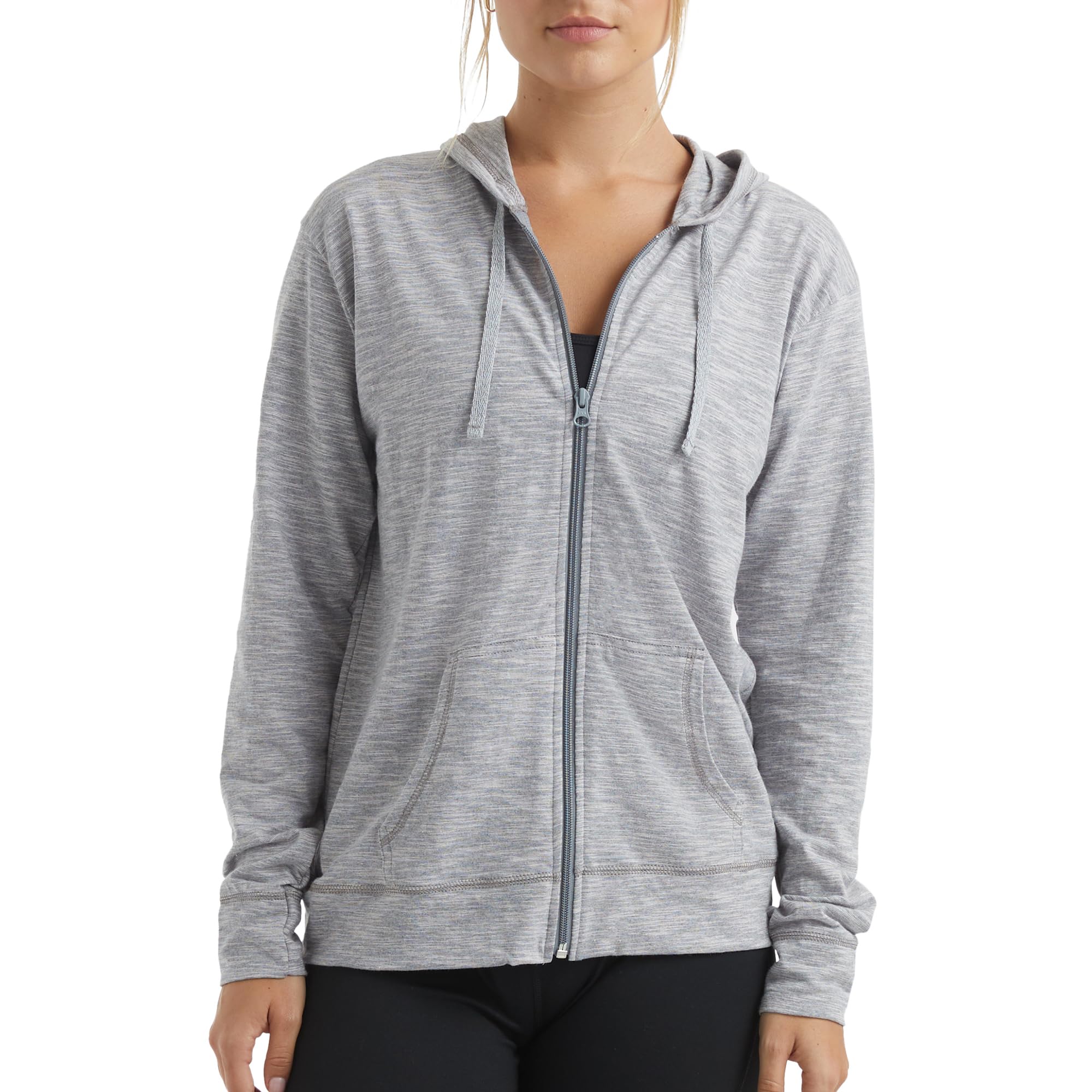 Women's Slub Knit Full-Zip Hoodie, Textured Cotton Zip-Up T-Shirt Hoodie