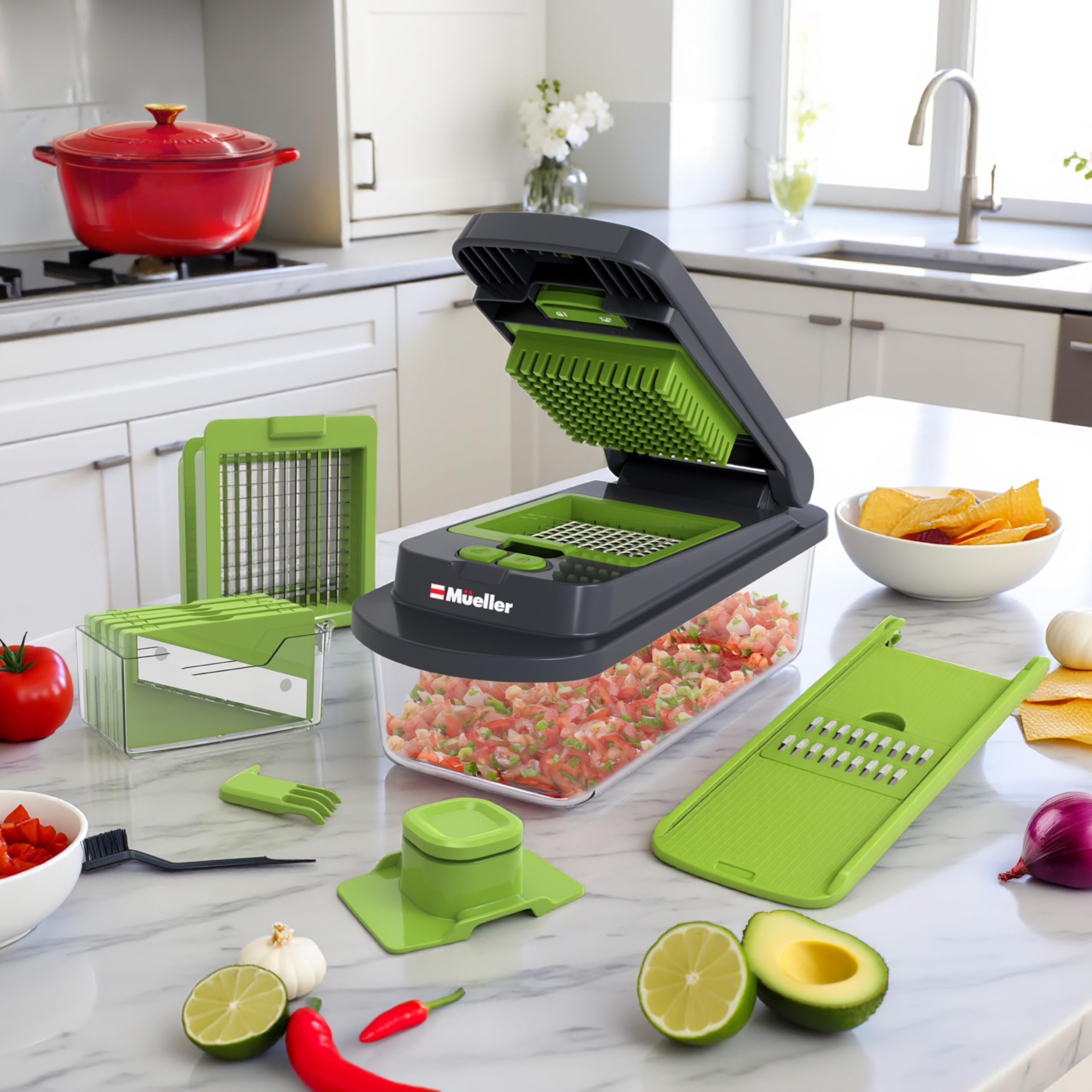 Mueller Pro-Series All-in-One, Mandoline Slicer for Kitchen, Food Chopper, Cucumber Slicer and Spiralizer, Cutter, Dicer, Grater, Kitchen Essentials