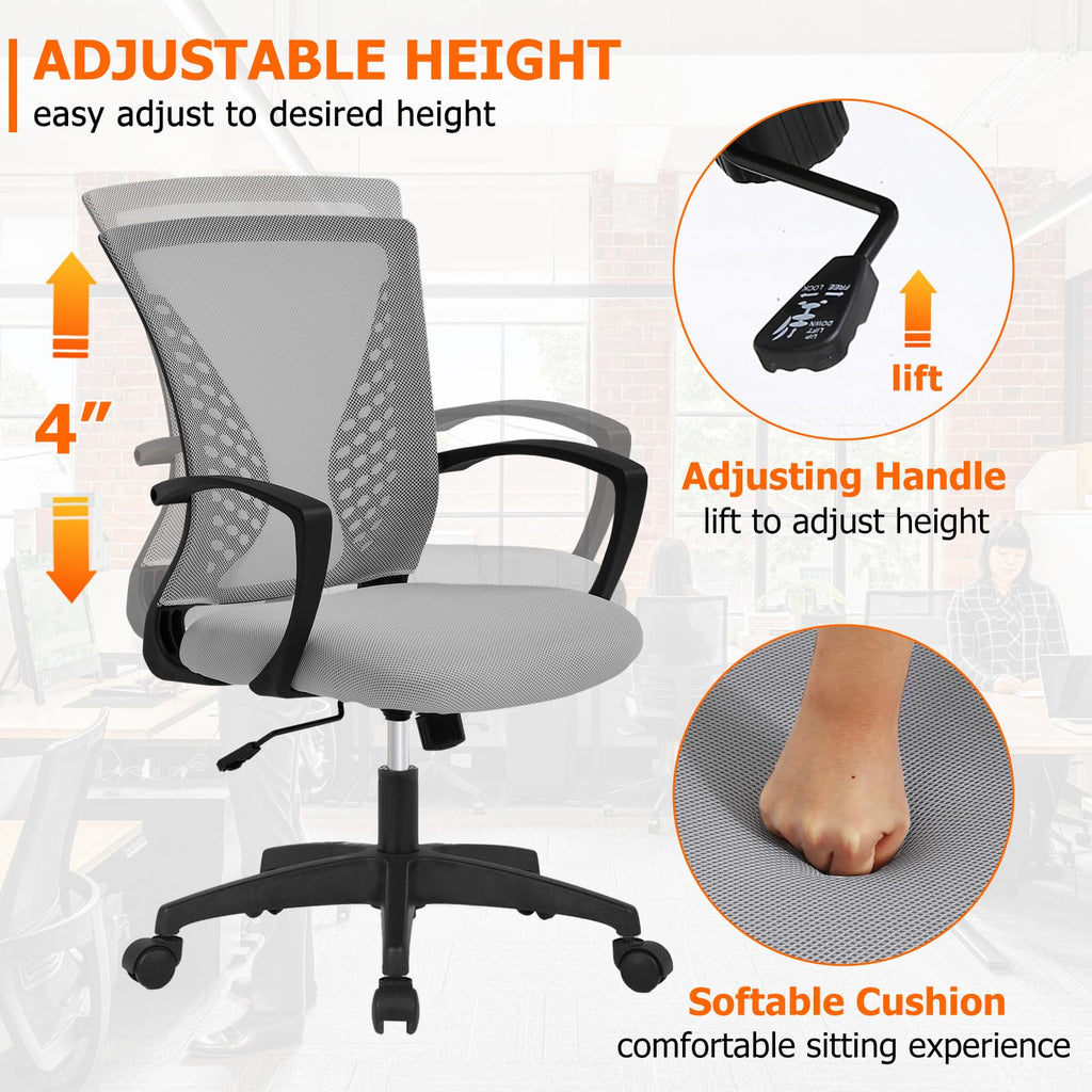 Mesh Desk Chair Ergonomic Computer Chair with Lumbar Support Armrest Mid Back 360 Degree Rolling Swivel Adjustable Height