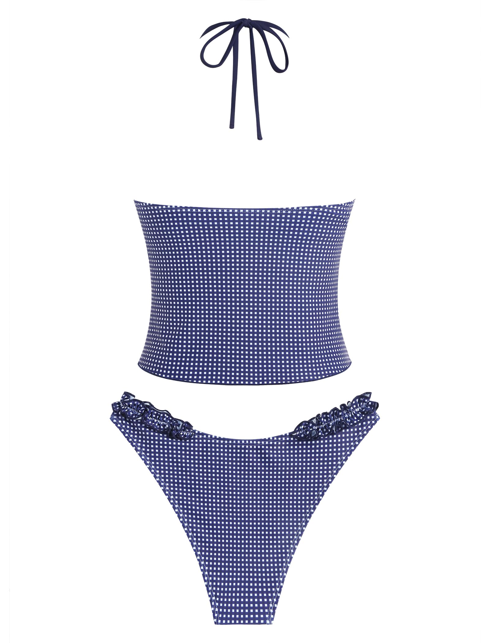 Tankini Swimsuits for Women Smocked Ruffles Tie Front Bowknot Textured High Cut Tanga Tankini Set