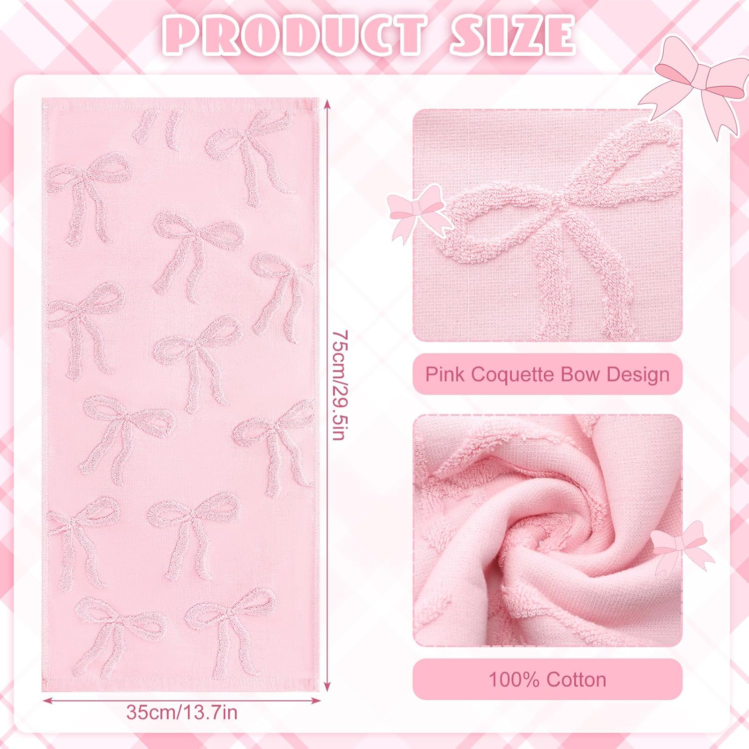 Preppy Pink Hand Towels for Bathroom Coquette Bow Hand Towels 100% Cotton Absorbent Decorative Jacquard Weave Bath Towel 13.7 x 29.5 Inch