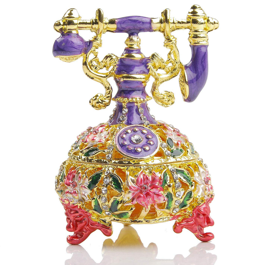 Hand Painted Enameled Decorative Telephone Hinged Jewelry Trinket Bo