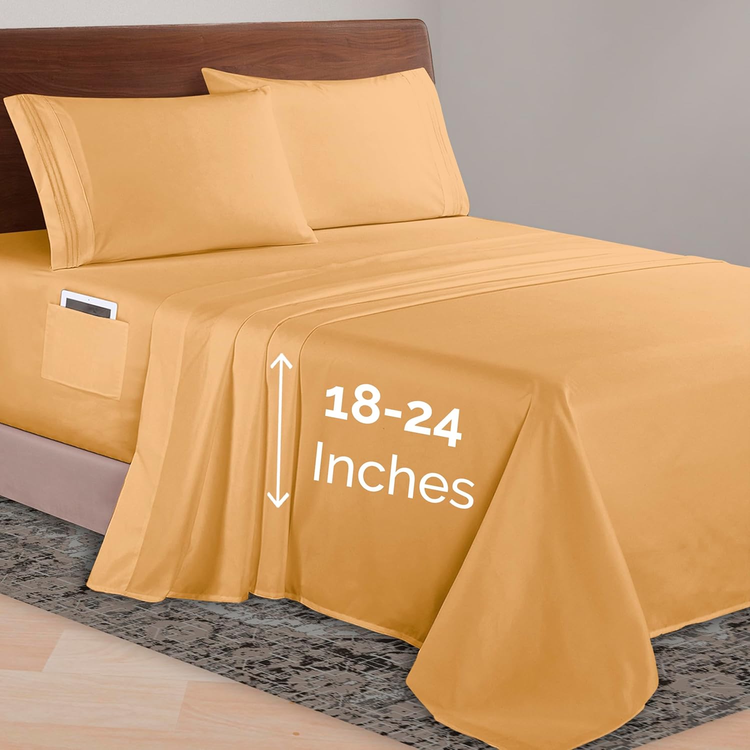 Elegant Comfort Luxurious 1500 Premium Hotel Quality Microfiber Three Line Embroidered Softest 4-Piece Bed Sheet Set, Wrinkle and Fade Resistant