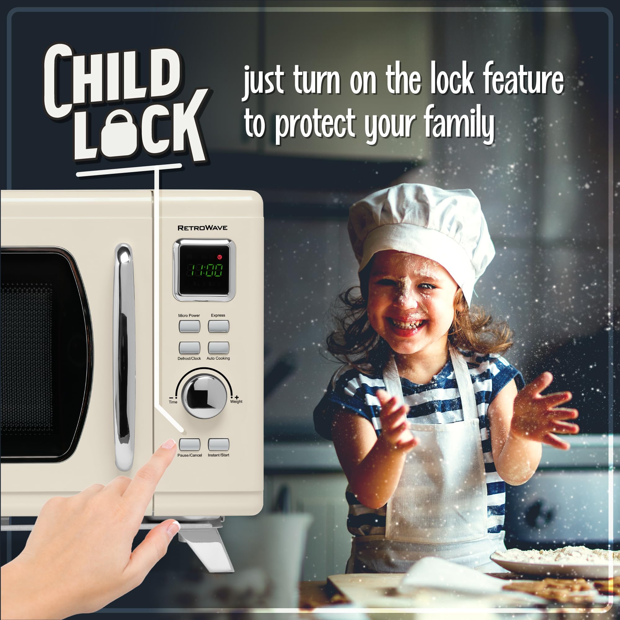 Nostalgia Retro Compact Countertop Microwave Oven 0.7 Cu. Ft. -700-Watts with LED Digital Display-Child Lock-Easy Clean Interior-Pink