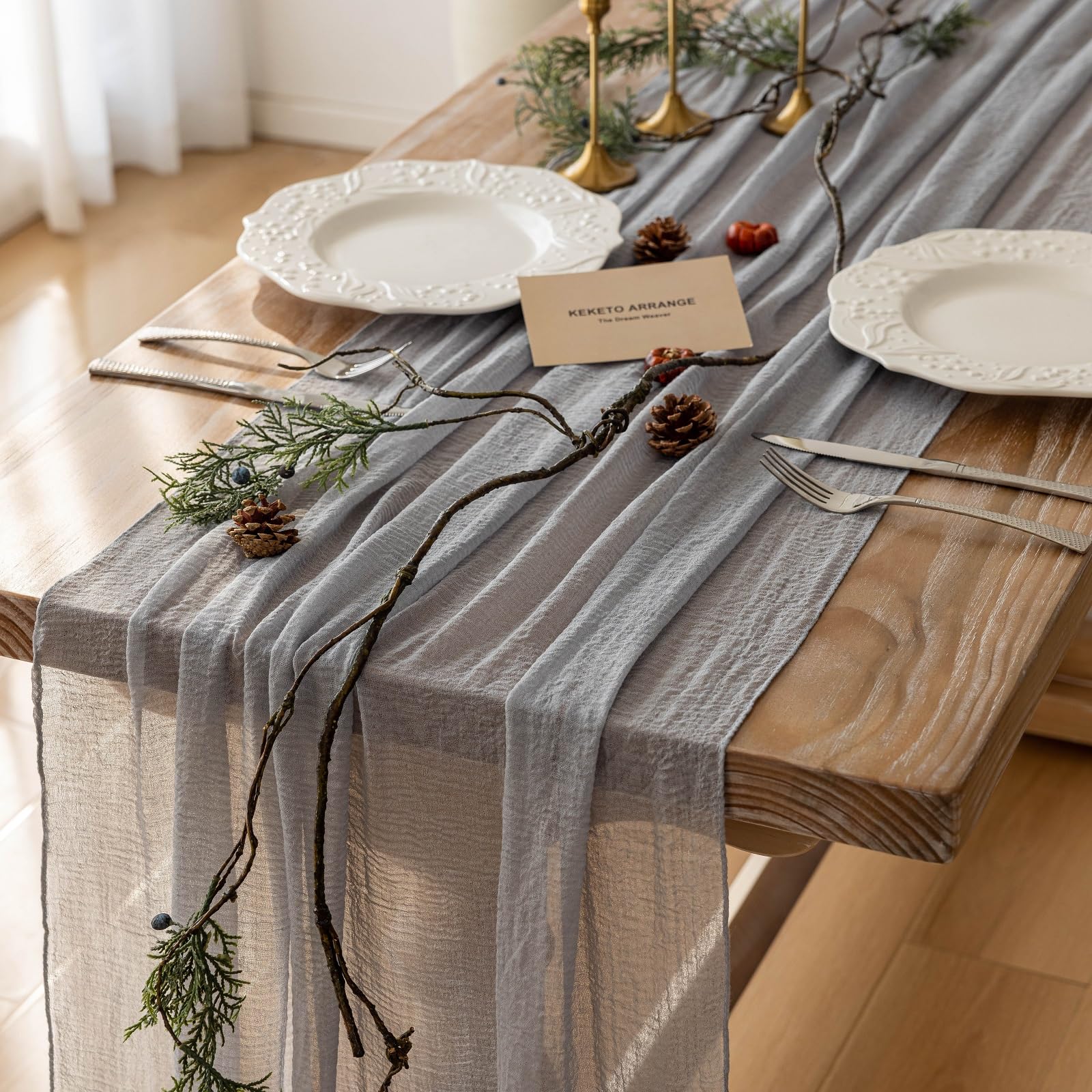 Table Runner Cheese Cloth Rustic Gauze Cheesecloth Table Runner 120 Inch 10 FT Sheer Boho Home Decorations