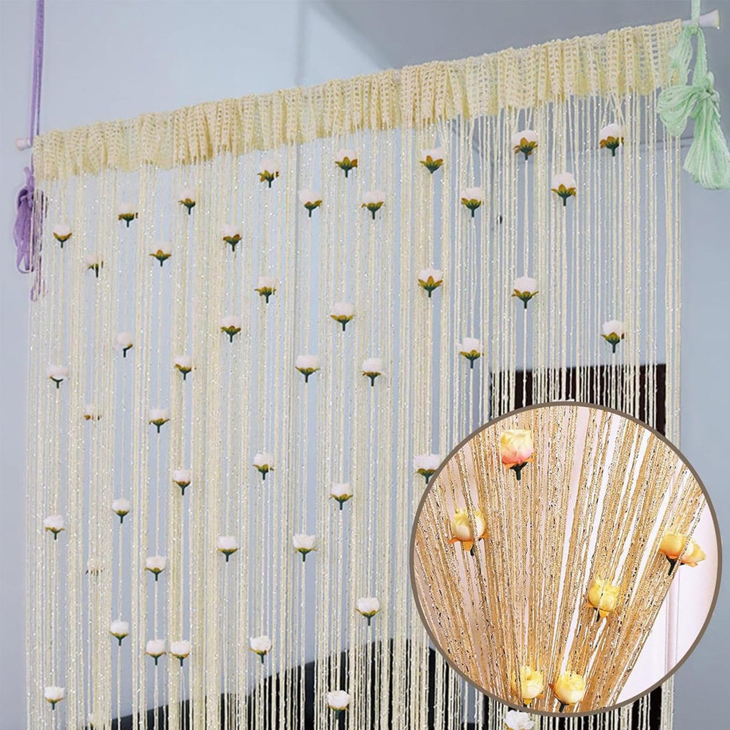 New Beaded String Curtain with Roses - 100 x 200cm Fly Screens for Doors, Tassel Fringe