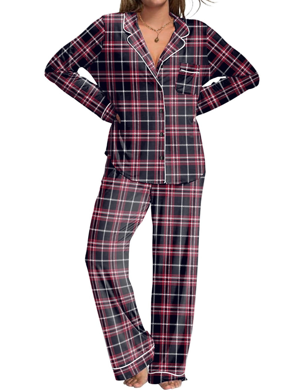 Womens Pajamas Set 2 Piece Button Down Pjs Soft Long Sleeve Top and Pants Sleepwear Set Lounge Sets
