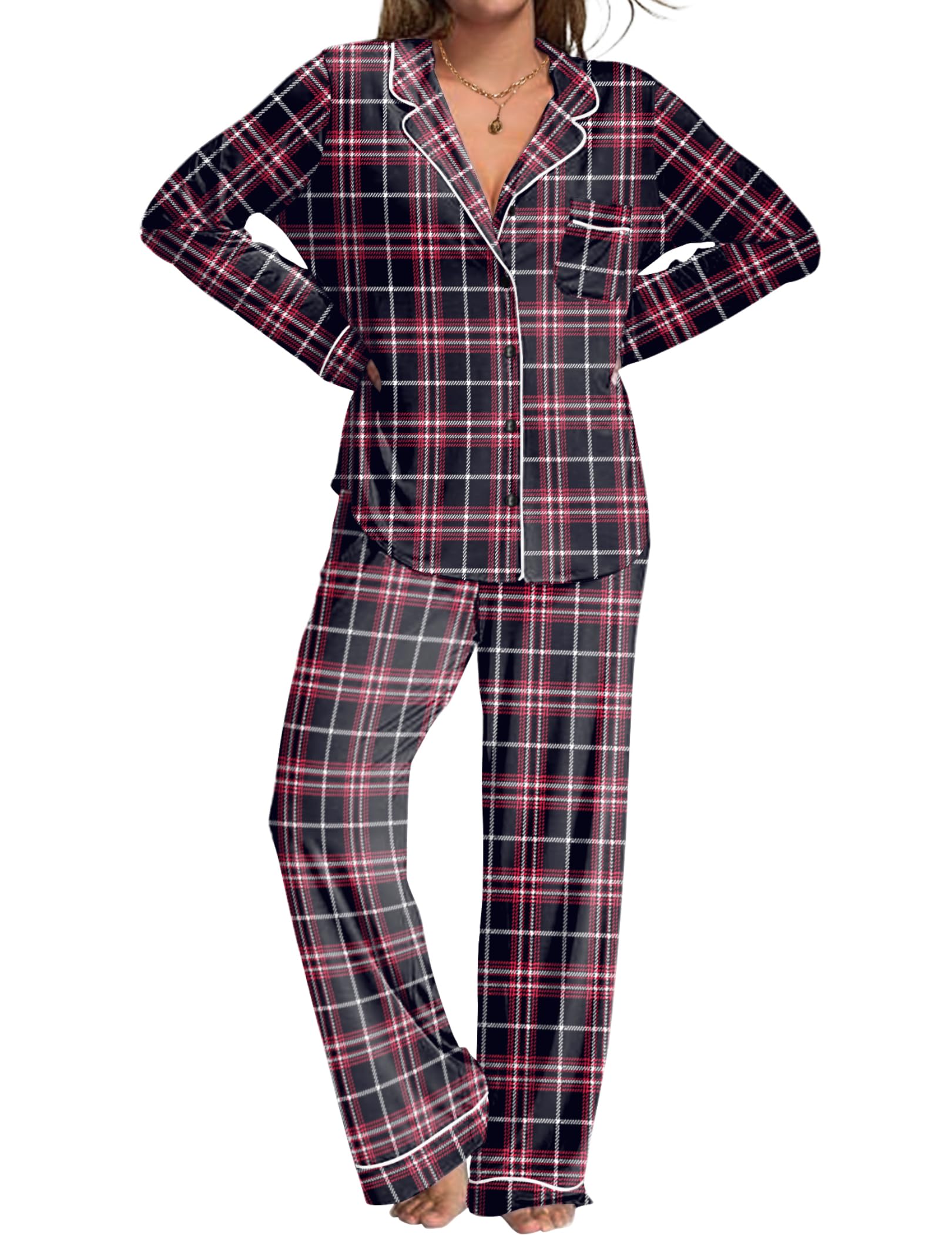 Womens Pajamas Set 2 Piece Button Down Pjs Soft Long Sleeve Top and Pants Sleepwear Set Lounge Sets