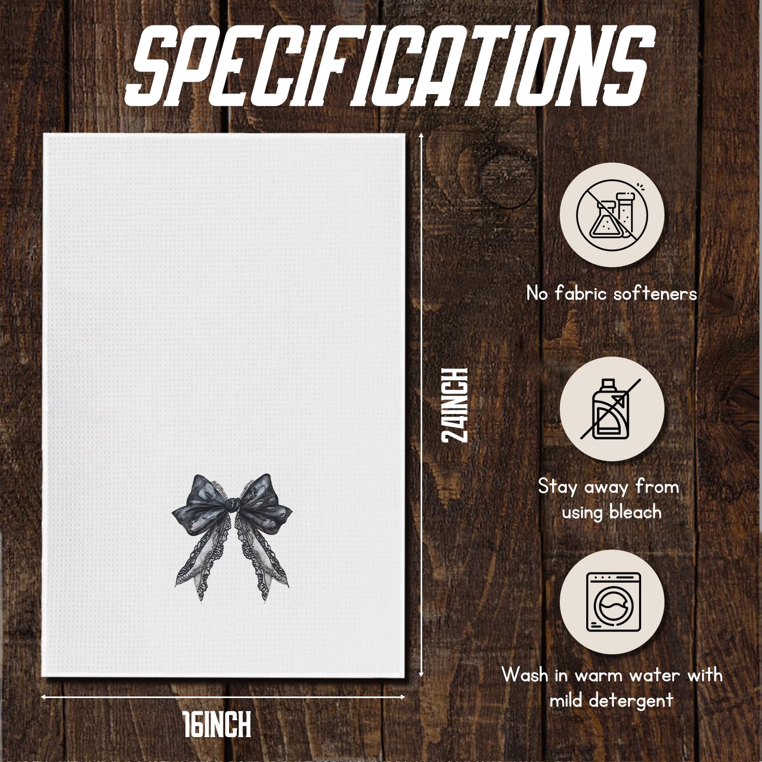 Lace Bow Dish Towels,Tea Towel, Bathroom Decor 16 X 24 Set of 2