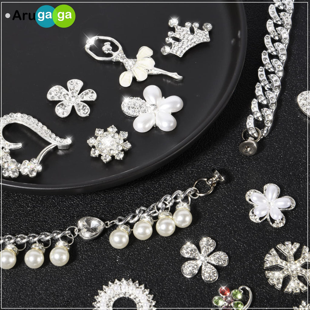 Girls 30 PCS Bling Shoe Charms, Luxury Rhinestone Jewelry Shoe Decoration and Chain for Clog Sandals Accessories