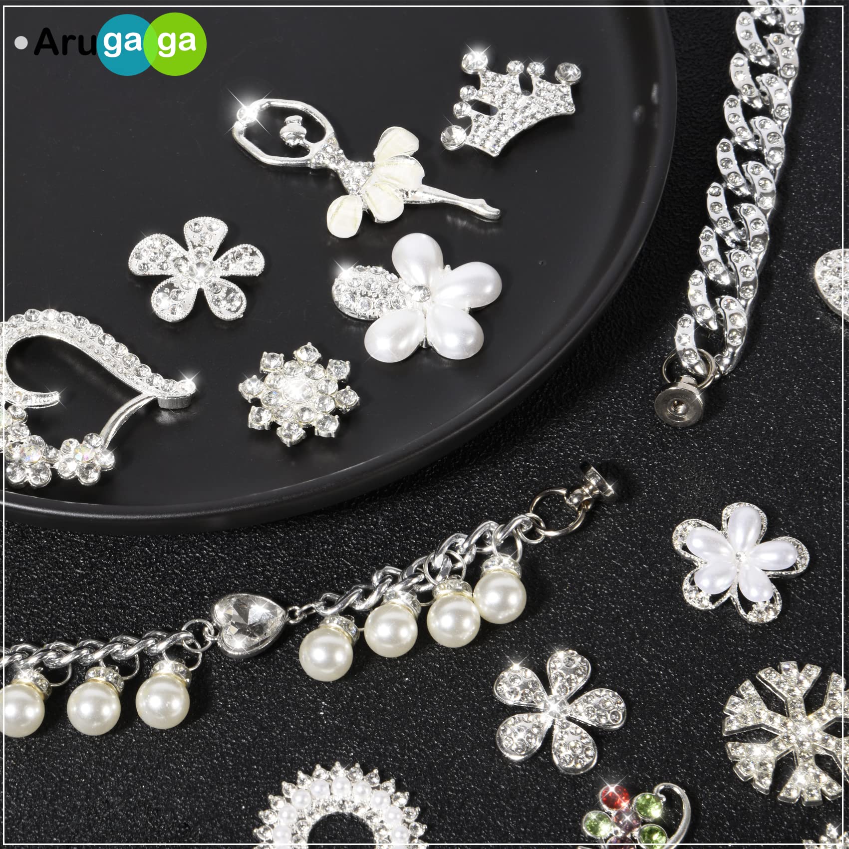 Girls 30 PCS Bling Shoe Charms, Luxury Rhinestone Jewelry Shoe Decoration and Chain for Clog Sandals Accessories