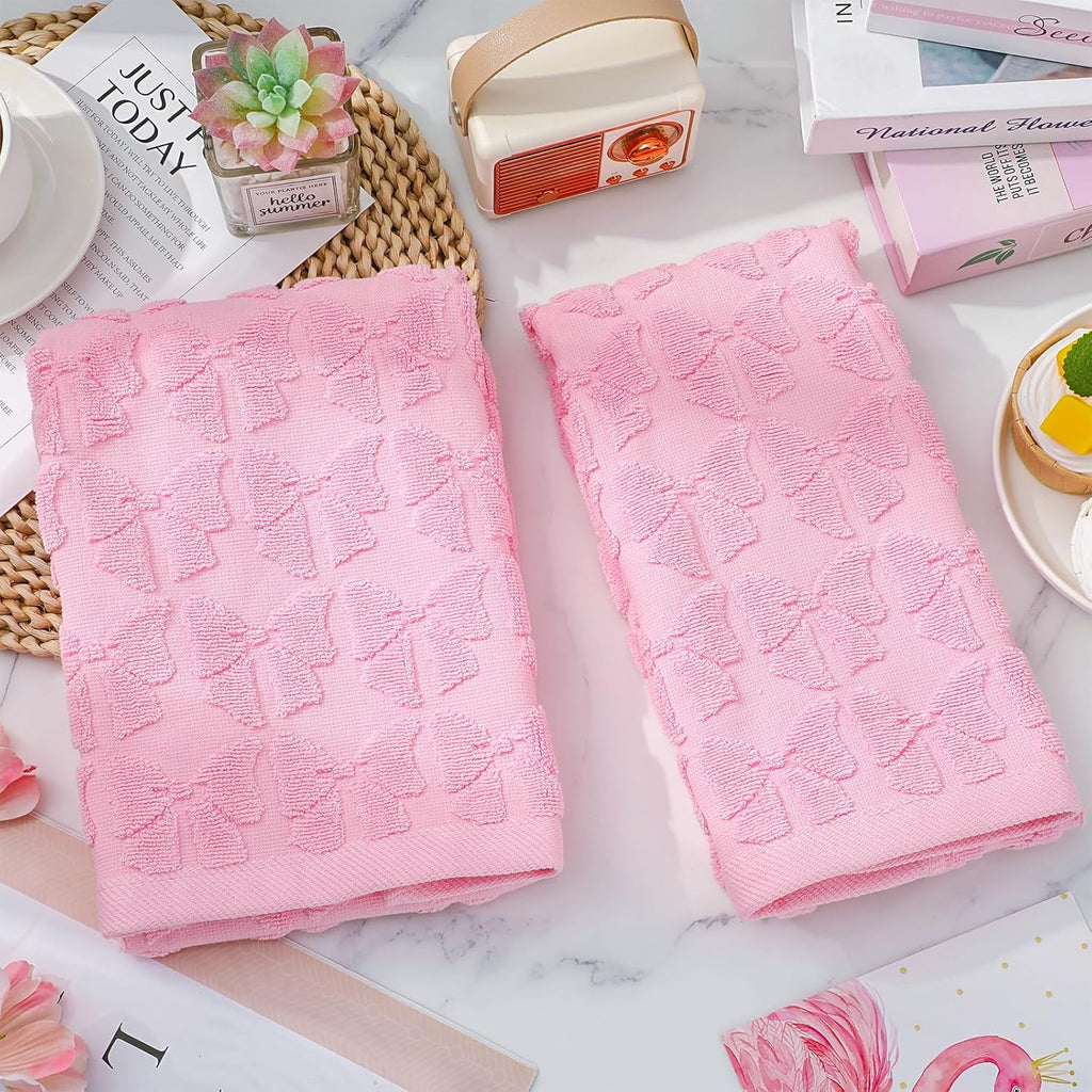 Coquette Pink Bow Hand Towels Cute Bowkot Cotton Bathroom Towels Plush Bath Towels for Drying Cleaning Cooking, 29.5 x 13.7 Inch