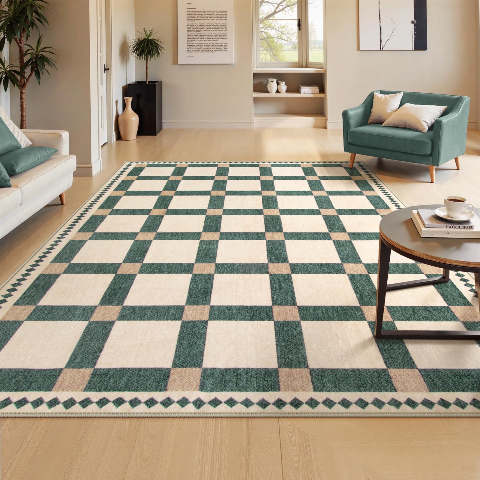 Checkered Rugs, Modern Washable Non Slip Low Pile Carpet