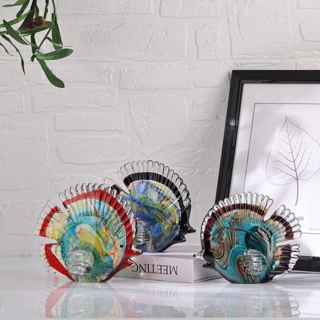 Hand Blown Glass Conch - Coastal Home Decor Conch Corners, Glass Art Conch Sculptures, Office Decor Blown Glass Art, Living Room Table Centerpieces, Bathroom Shelf Tops And Cabinet Decor