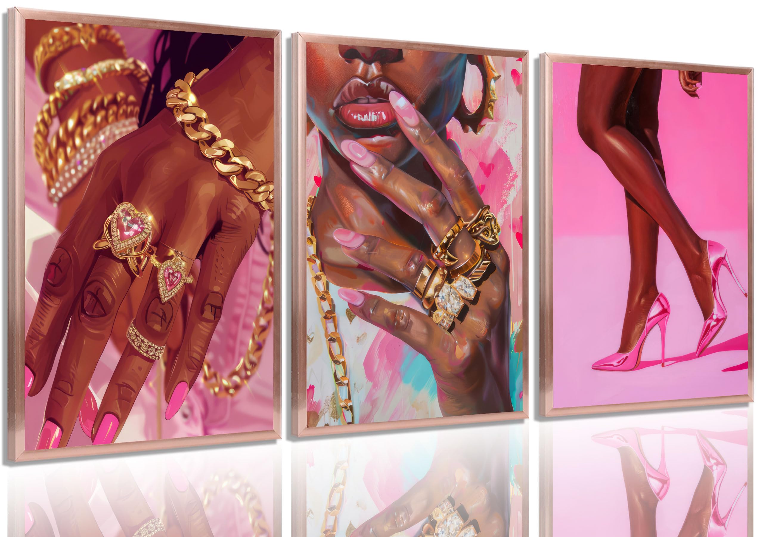 Pink Fashion Black Girl Canvas Wall Art - Gorgeous Black Girl Posters Prints for Living Room Bedroom Artwork Home Decoration Unframed