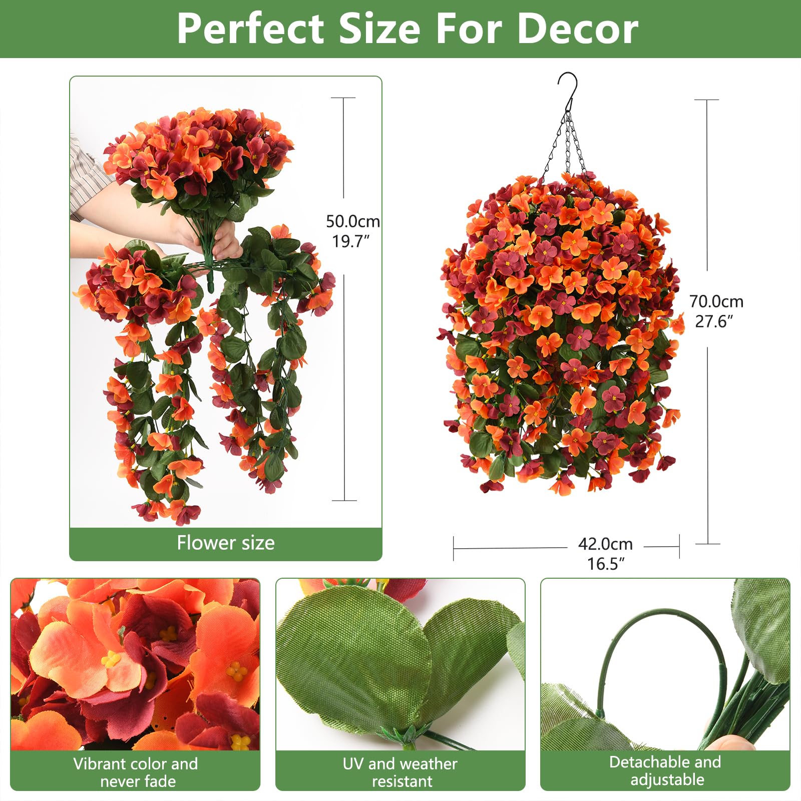 Hanging Flowers Basket for Outdoors Spring Decoration, Faux Silk Begonia in Planter Look Real UV Resistant for Outside