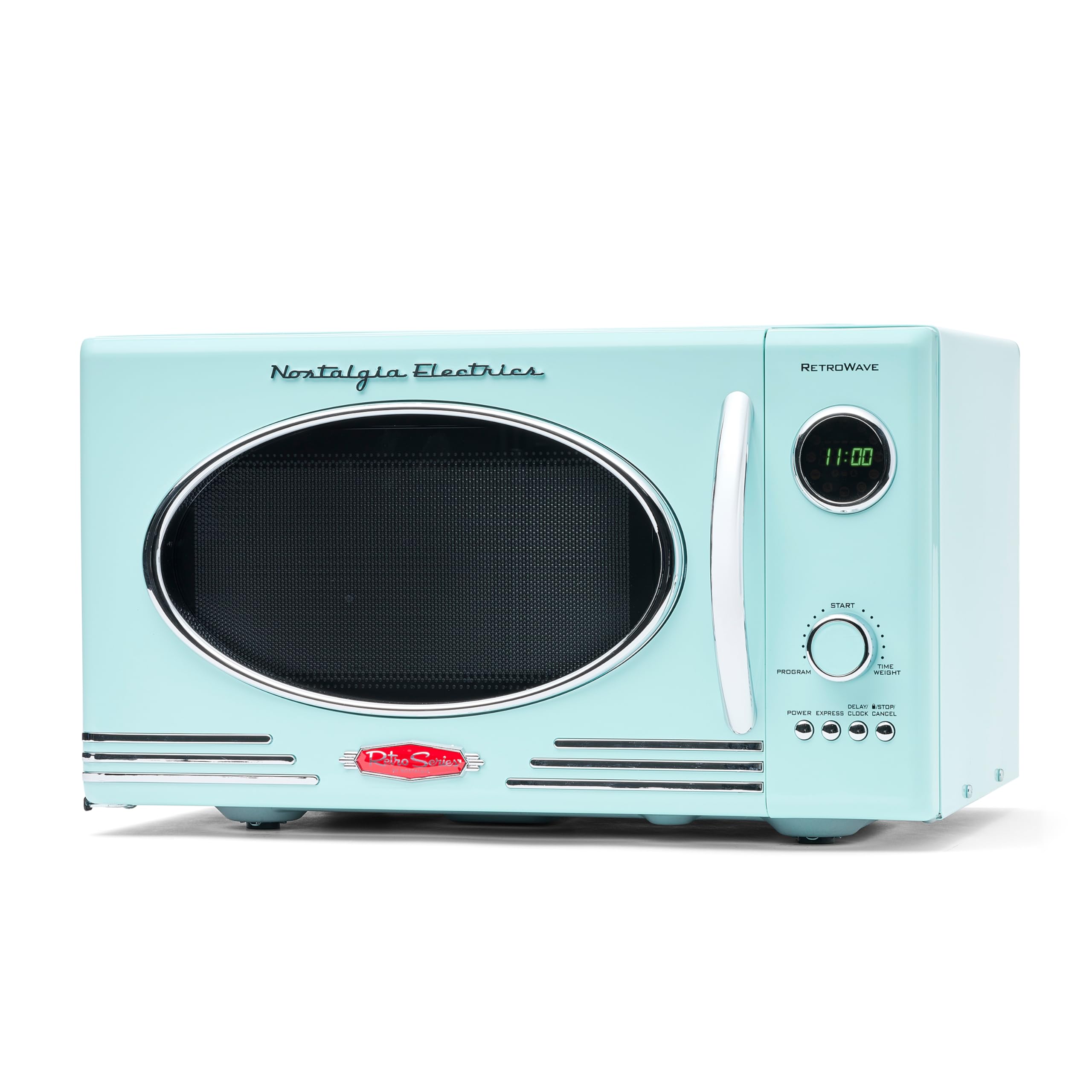 Nostalgia Retro Compact Countertop Microwave Oven 0.7 Cu. Ft. -700-Watts with LED Digital Display-Child Lock-Easy Clean Interior-Pink