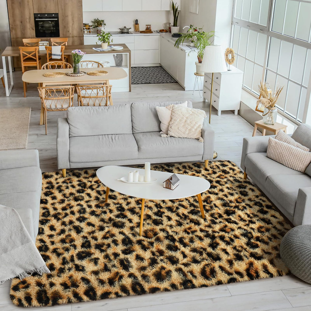 Leopard Rugs, Soft Bedroom Rugs - Fluffy Living Room Rugs, Girls Room Decor