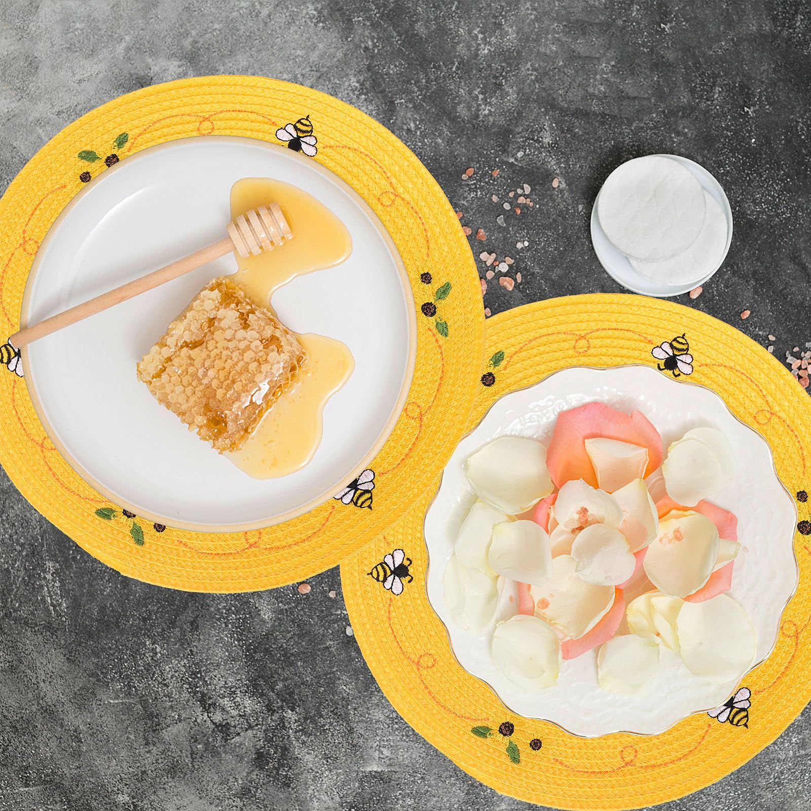 Whaline 4Pcs Round Placemats Pink Bow Embroidered Place Mats Coquette Bow Dinner Table Mats for Home Wedding Baby Shower Birthday Party Decor