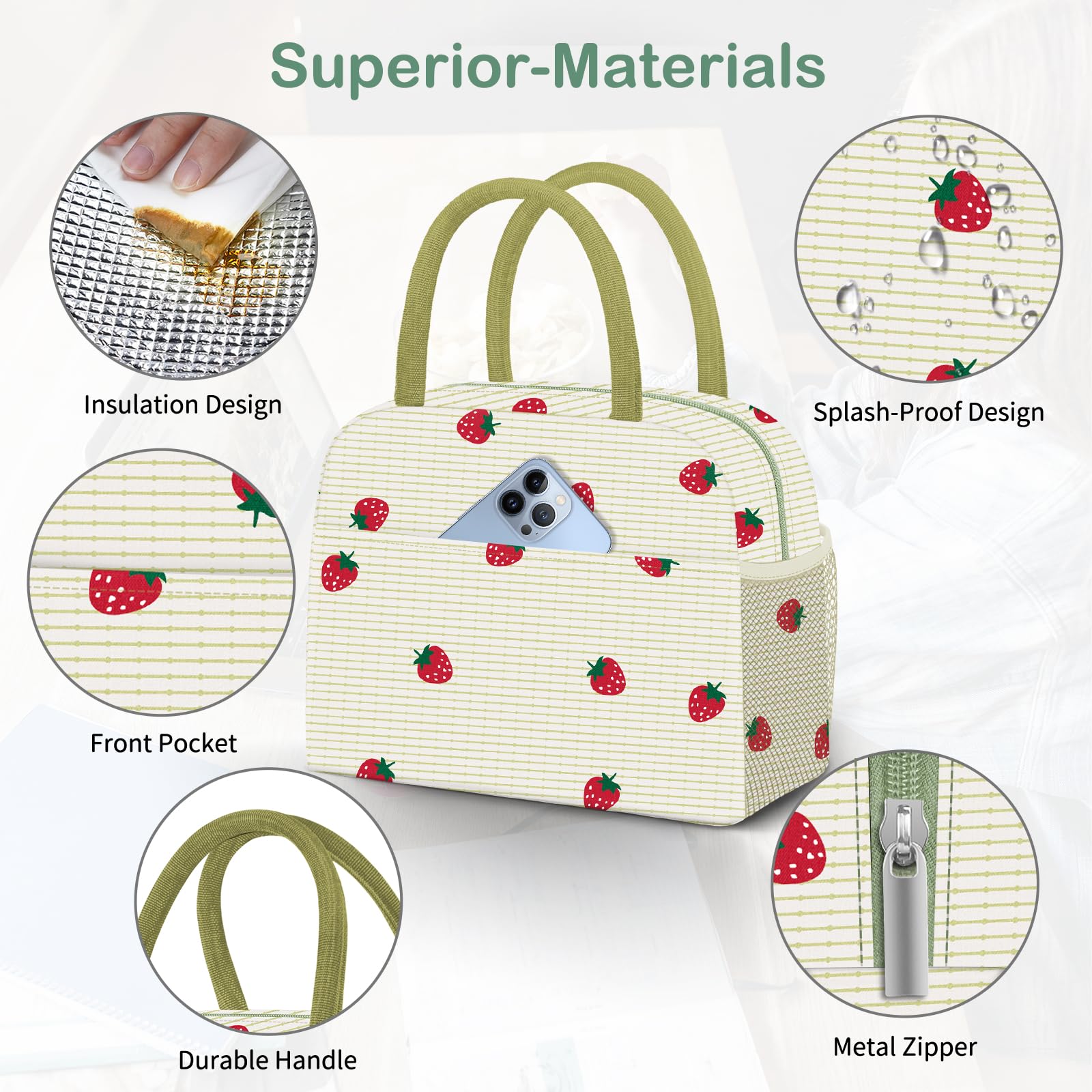 Reusable Insulated Lunch Tote Bag,Leakproof Food Handbags Case High Capacity