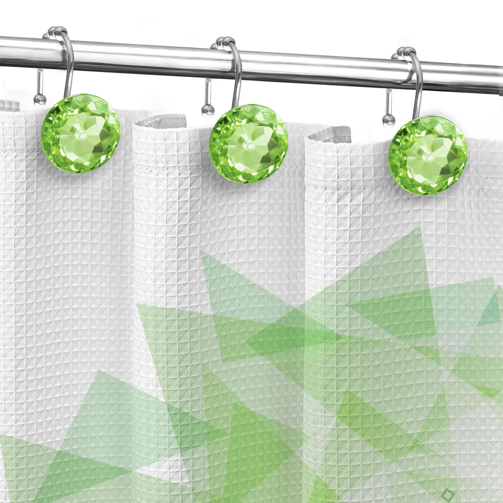 Luxury Design Round Diamond Crystal Gem Bling with Glide Balls Shower Curtain Hooks, Rust Proof Metal Rhinestones Glam Shower Curtain Rings-12 Pack