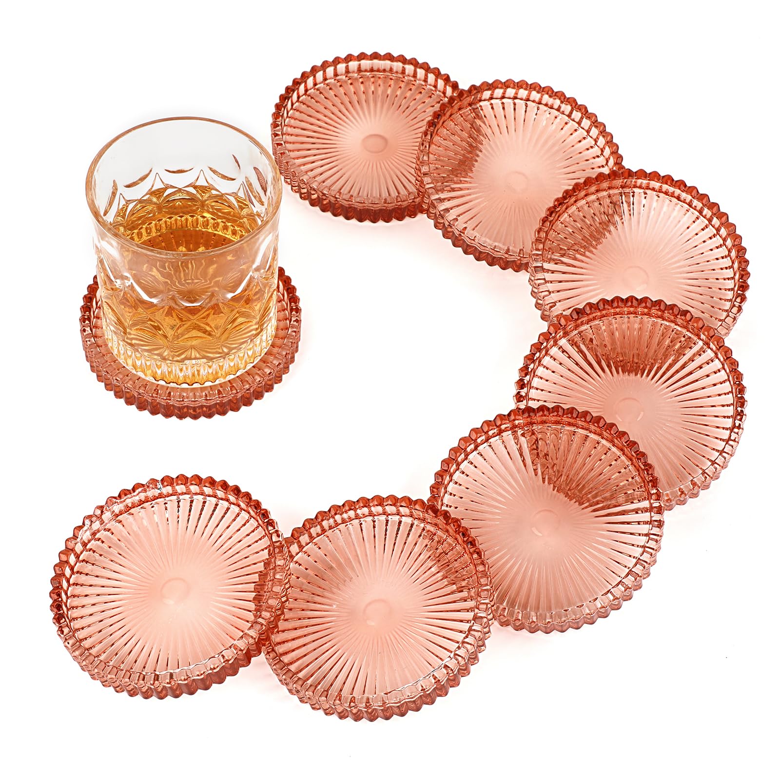 Modern Clear Coaster Set of 8- Glass Coasters for Drinks Crystal Coasters Round Cup Coasters
