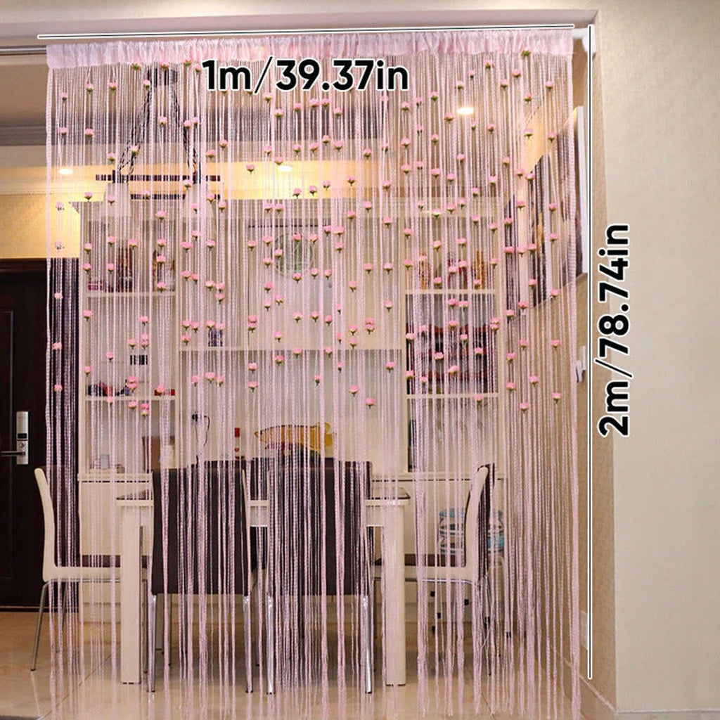New Beaded String Curtain with Roses - 100 x 200cm Fly Screens for Doors, Tassel Fringe