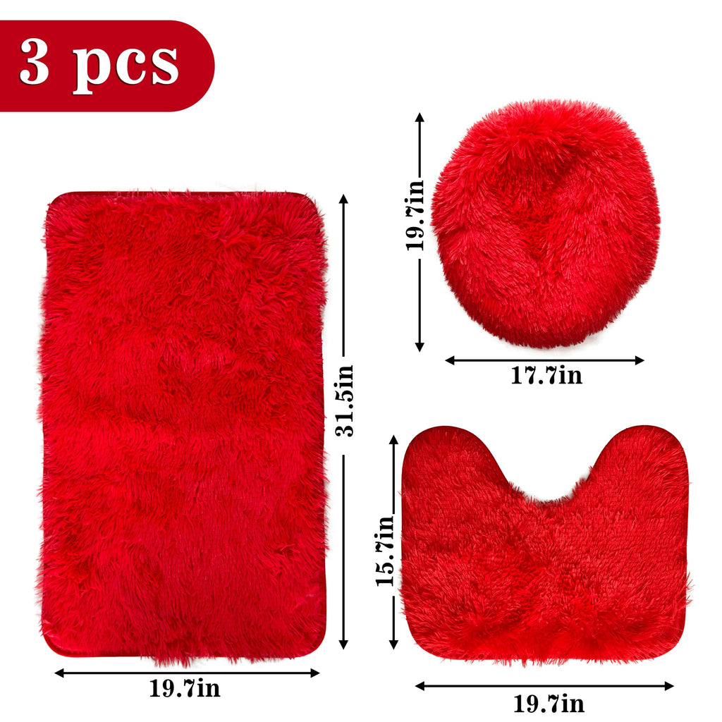 Shaggy Bathroom Rugs Sets 3 Piece for Bathroom Non-Slip - Water Absorbent Bath Rug Floor Mats Soft Washable Shower Rug with U-Shaped Contour Rug Toilet Lid Cover