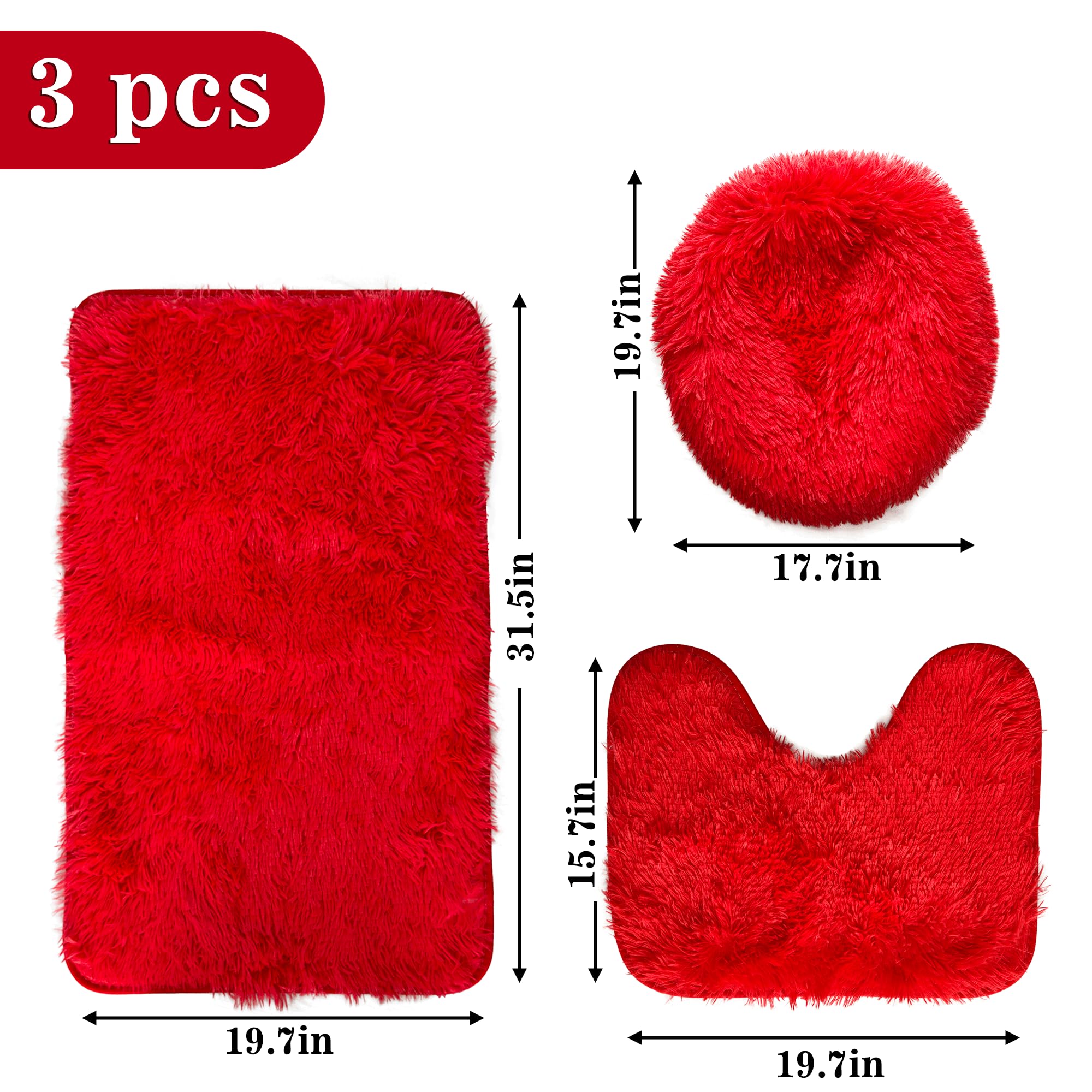 Shaggy Bathroom Rugs Sets 3 Piece for Bathroom Non-Slip - Water Absorbent Bath Rug Floor Mats Soft Washable Shower Rug with U-Shaped Contour Rug Toilet Lid Cover