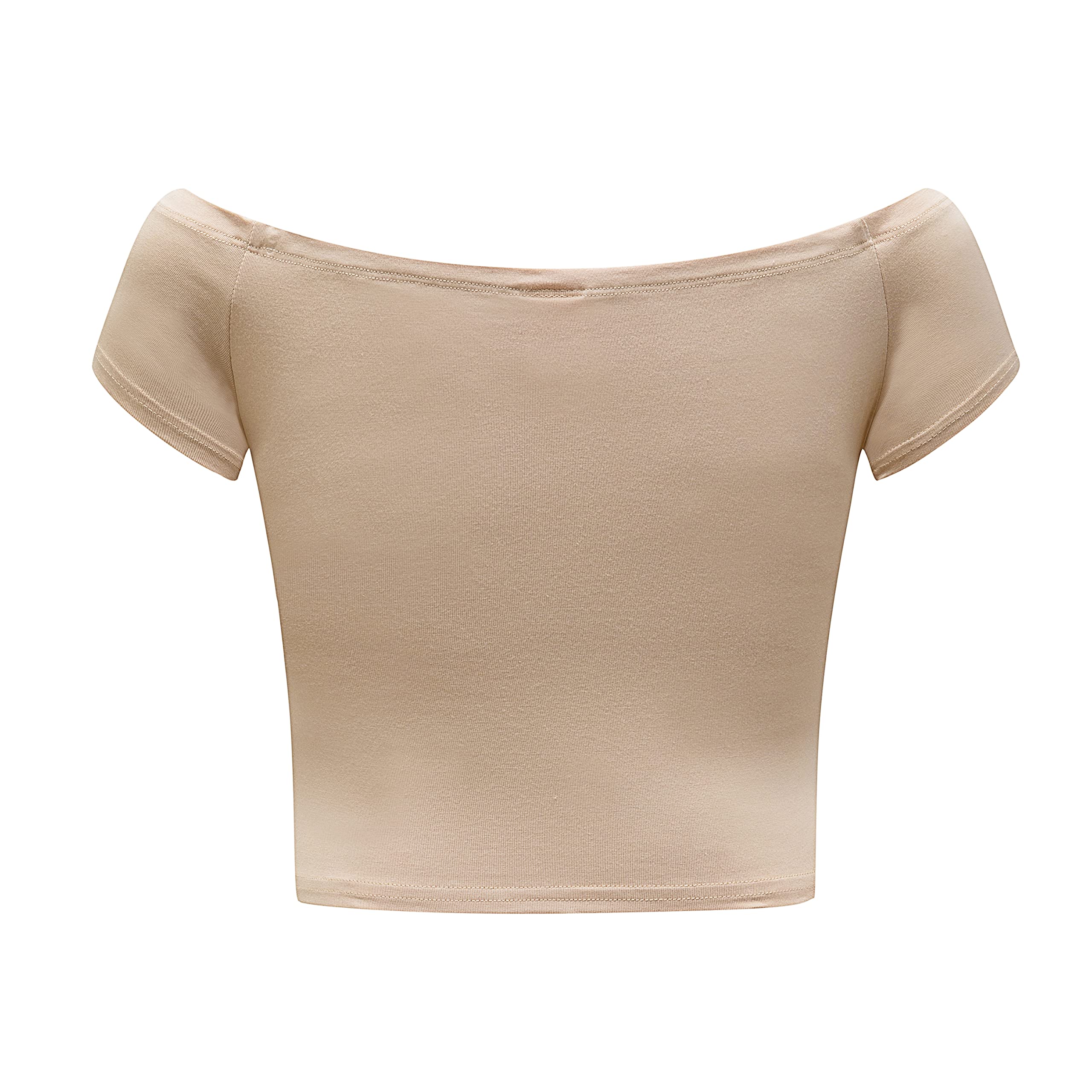 Women's Off Shoulder Short Sleeve Crop Top Comfy Basic Stretch Layer Shirt