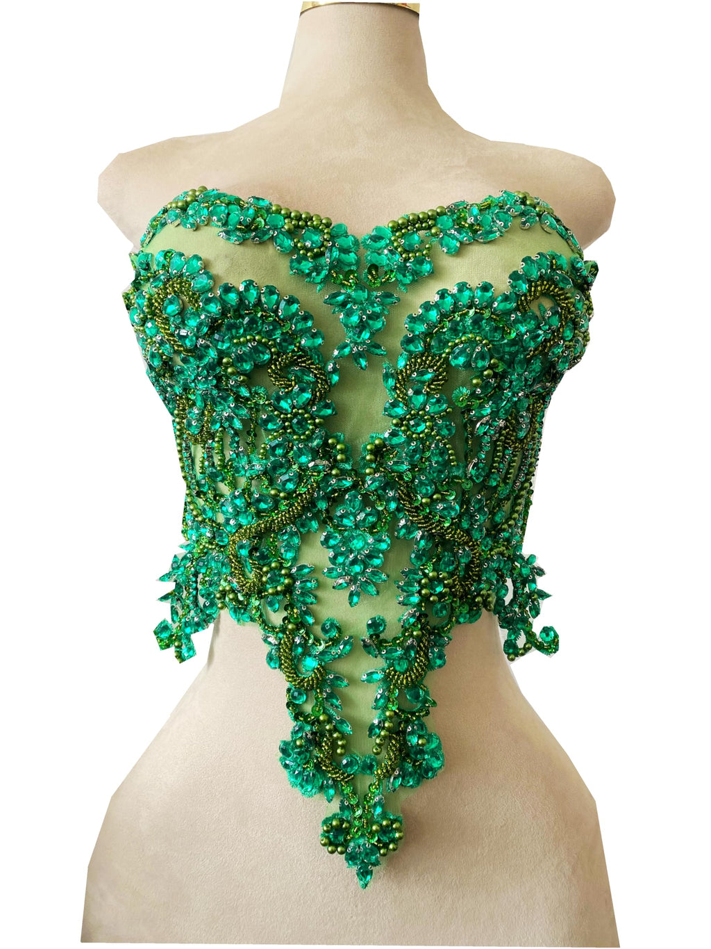 Handmade red/Blue/Gold/Green Rhinestones lace Bodice Applique Sewing Beads Crystal Trim Patches Accessory for Dress Clothes (Rose red)