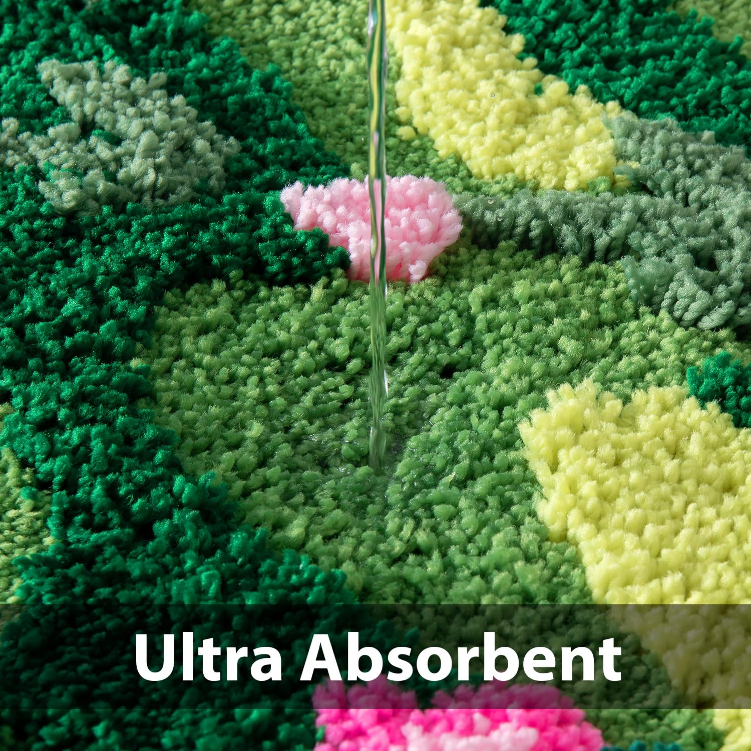 Green Moss Bathroom Rugs Bath Mat Non Slip, Ultra Soft Absorbent Aesthetic Decor Shaggy Tufted Flower Long Bath Rugs