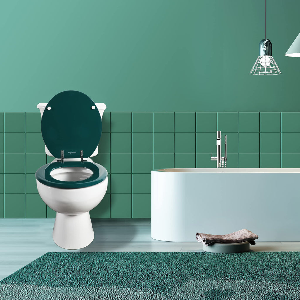 Round Toilet Seat Natural Wood Toilet Seat with Zinc Alloy Hinges, Easy to Install also Easy to Clean, Scratch Resistant