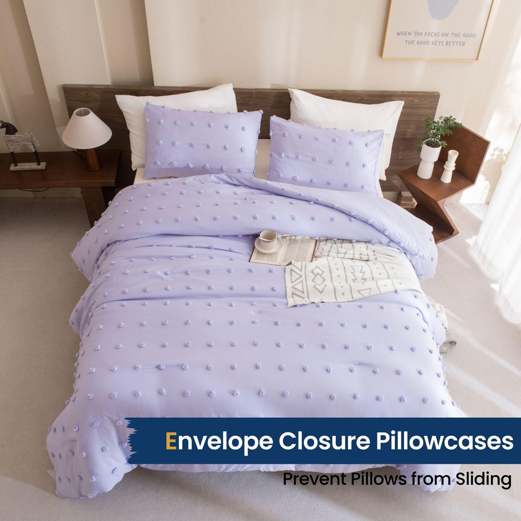 Comforter Set, 2 Pieces- Soft Cotton Lightweight Comforter with 1 Pillowcase, Chenille Dots All Season Down Alternative Comforter Set for Bedding