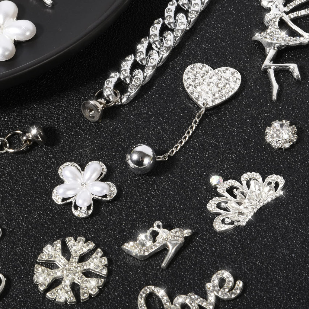 Girls 30 PCS Bling Shoe Charms, Luxury Rhinestone Jewelry Shoe Decoration and Chain for Clog Sandals Accessories