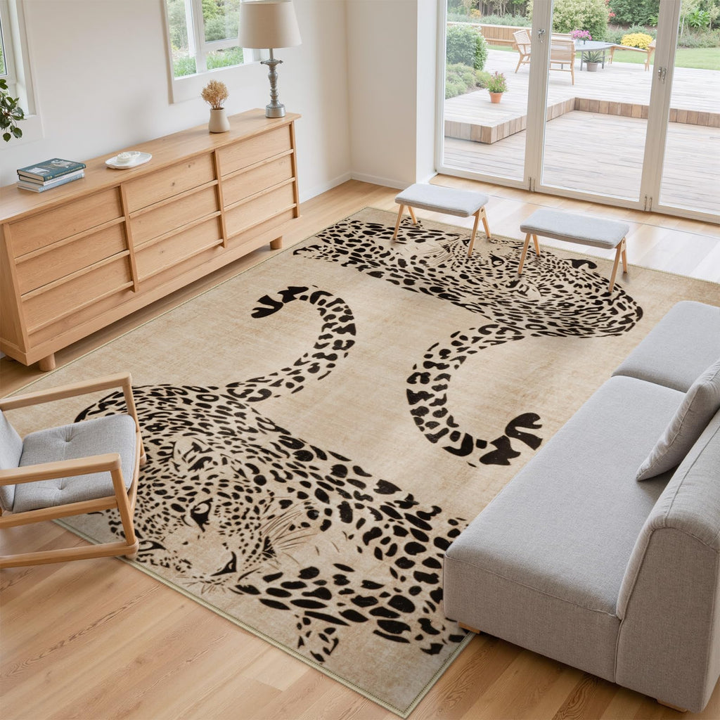 Leopard Print Area Rug â€?Soft, Washable, Non-Slip, Stain-Resistant Rug