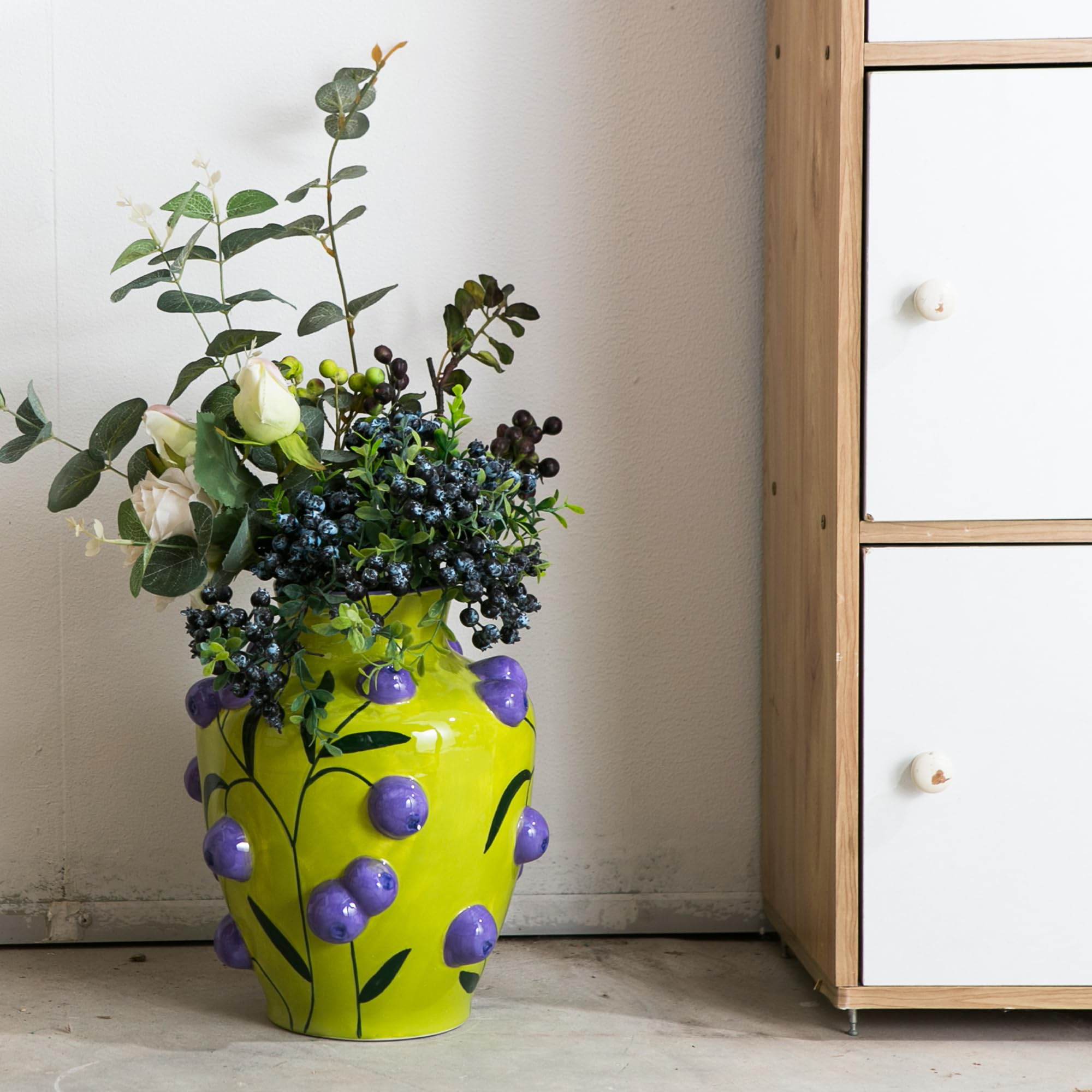 Modern Blueberry Ceramic Vase, Fruit Floor Vase for Modern Home Decor, Decorative Pottery Vase for Flowers