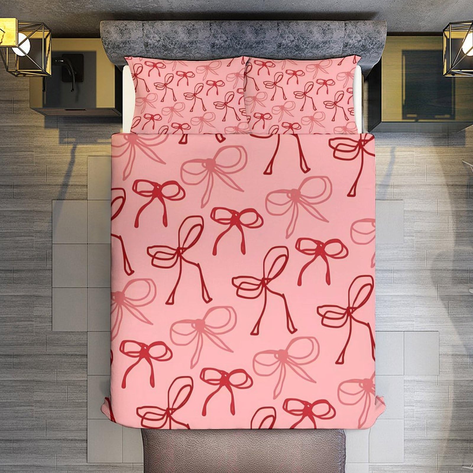Pink Red Bow Comforter Set Duvet Cover Quilt Cover Set Ultra Soft Bed Cover (1 Duvet Cover+2 Pillowcases)