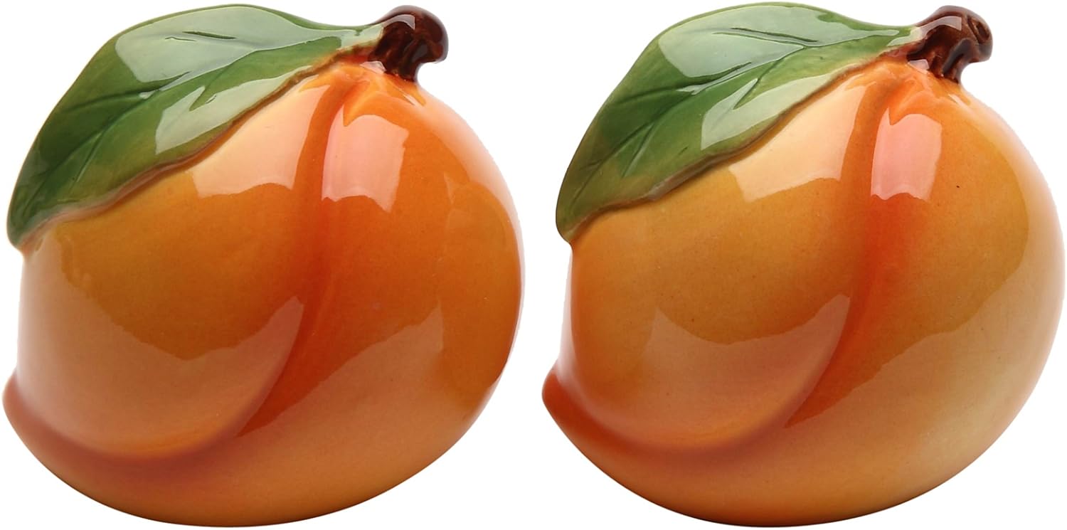 Peach Salt and Pepper Set, Ceramic, 2-Inch