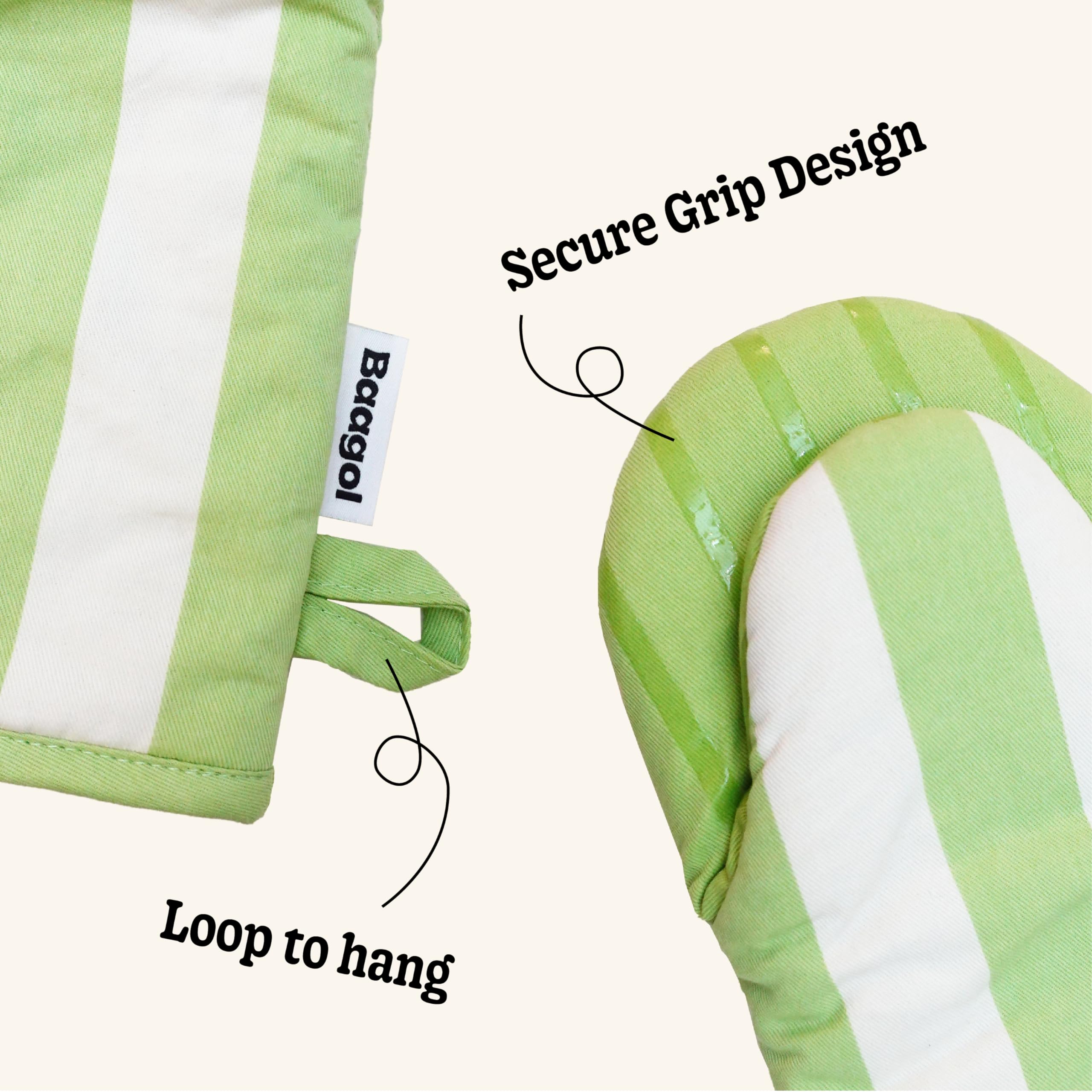 Modern and Cute Cotton Kitchen Mittens with Non-Slip Silicone Grips and Hanging Loops