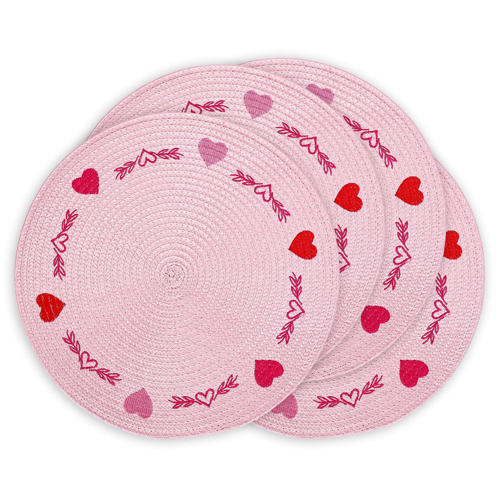 Whaline 4Pcs Round Placemats Pink Bow Embroidered Place Mats Coquette Bow Dinner Table Mats for Home Wedding Baby Shower Birthday Party Decor