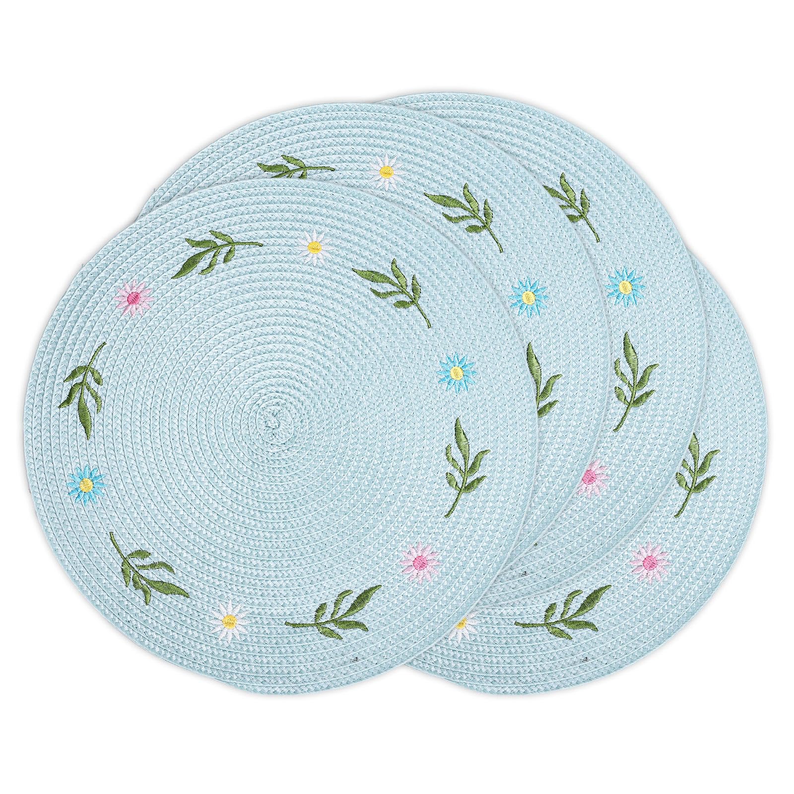 Whaline 4Pcs Round Placemats Pink Bow Embroidered Place Mats Coquette Bow Dinner Table Mats for Home Wedding Baby Shower Birthday Party Decor