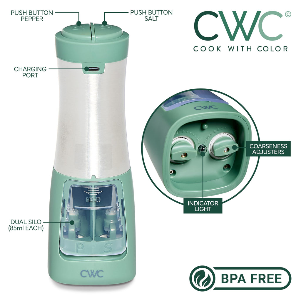 Rechargeable Salt & Pepper Shaker - 2-in-1 Grinders for Salt and Pepper