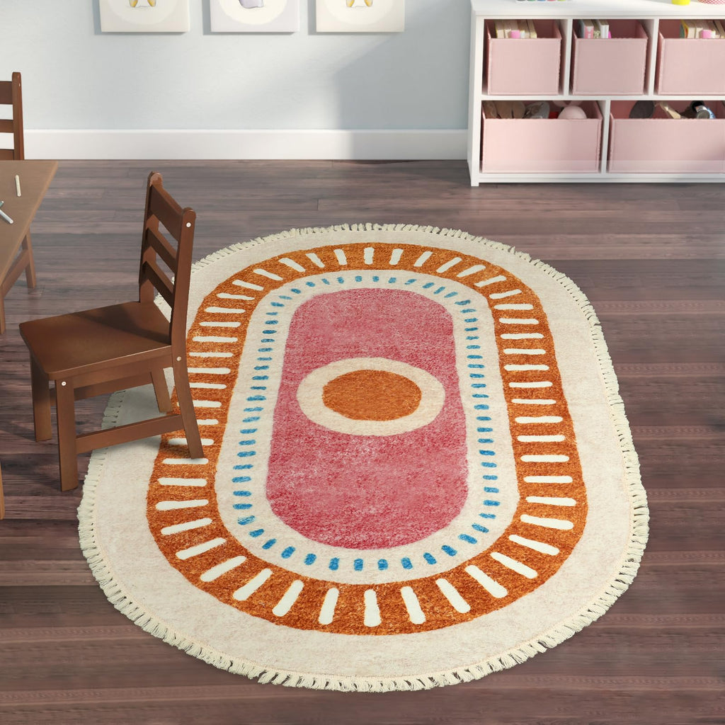 Orange Rainbow Boho Runner Rugs with Fringes, Sun Washable Hallway Runner Rug, Soft Non-Slip Area Rug