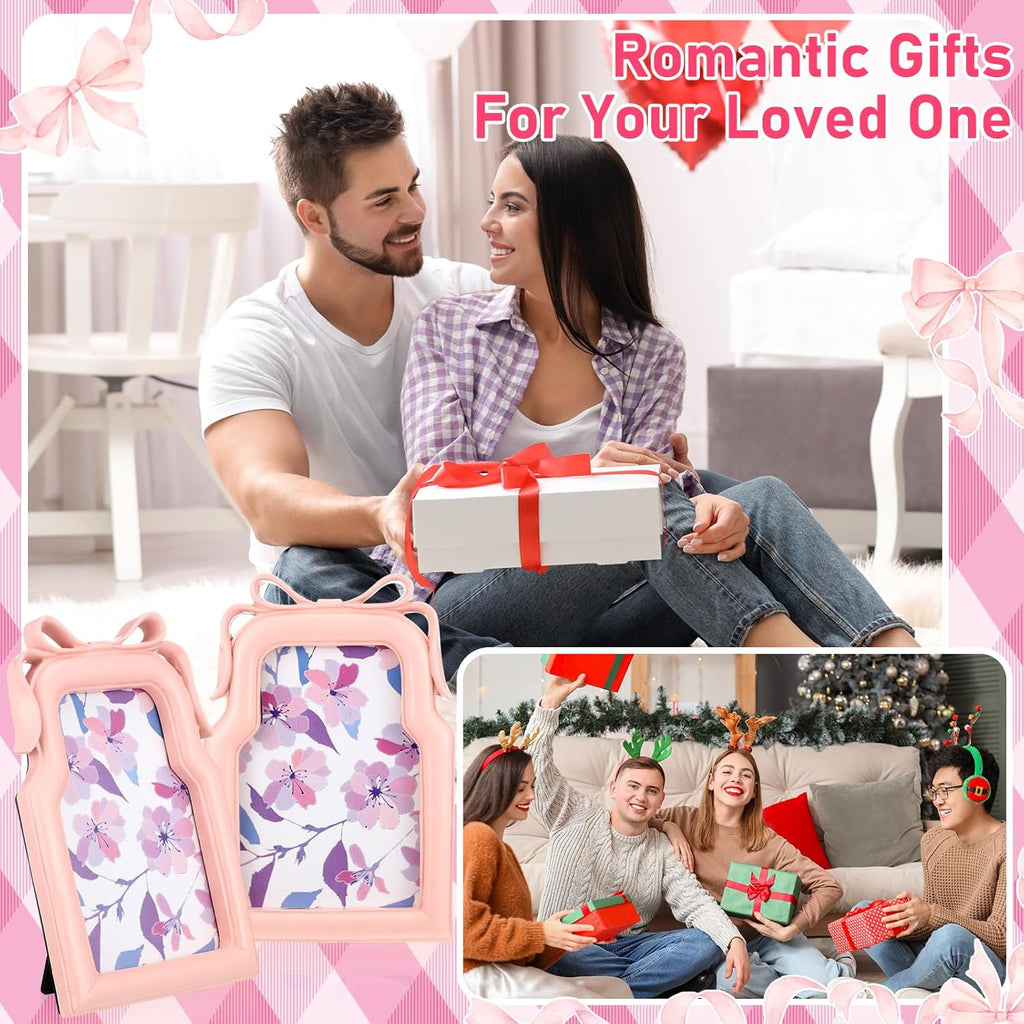 Pink Bow Picture Frame 4x6 Inch 3D Coquette Display Resin Photo Frames Cute Ribbon Bow Design 2 Pcs